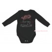 Valentine's Day Black Baby Jumpsuit & Sparkle Rhinestone Wild For My Valentine Print TH651